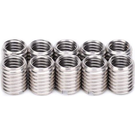 10pcs écrou d'insertion,insert fileté femelle M8 1.25 mâle M10 1.5 long 12mm trou inférieur 9.0mm en acier inoxydable pose écrou réparation manchon fileté douille vis réducteur outil de conversion (1/4)