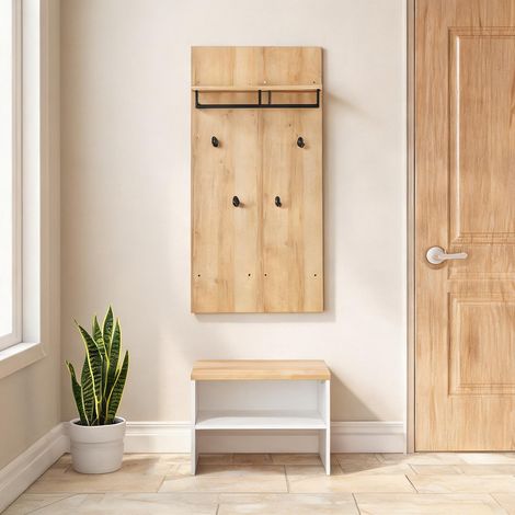 Console naturale e Bianco en truciolato acciaio 60 x 28 x 120 cm (1/5)