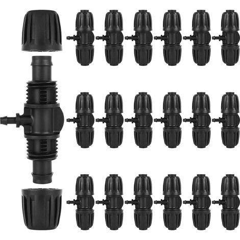 Lot de 18 raccords en T barbelés pour irrigation de jardin Raccord en T pour tuyau d'arrosage Micro Drip, convient aux tuyaux de 1/2" à 1/4" (1/5)