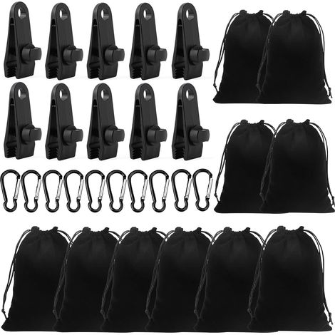 Lot de 10 clips pour bâche de tente avec mousquetons, 10 sacs de poids, 10 mousquetons, 10 clips de fixation pour bâche pour camping, jardin, extérieur (1/5)