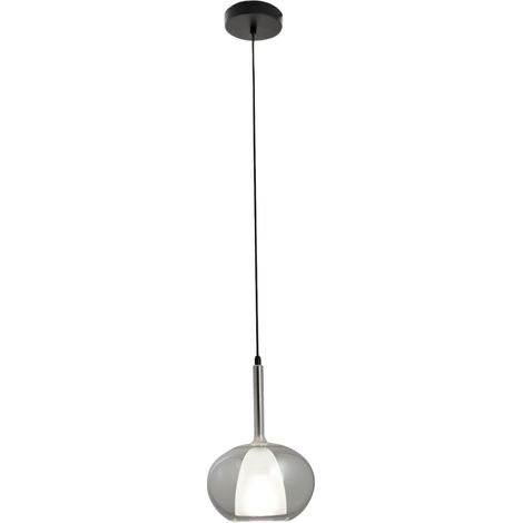 Lampada a Sospensione Edolo Ø22cm in Vetro Borosilicato Fumé e Metallo, Attacco E27 40W, Classe 1, Design Moderno - Linea Edolo (1/3)