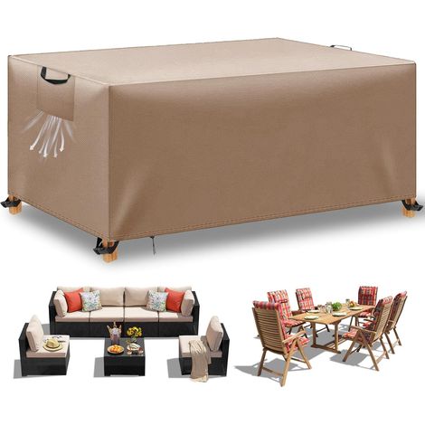 Housse Table de Jardin, Housse Salon de Jardin Exterieur, Housses pour Mobilier de Jardin Imperméable Anti-UV,420D Tissu Oxford, Kaki, 220x100x75 cm (1/5)