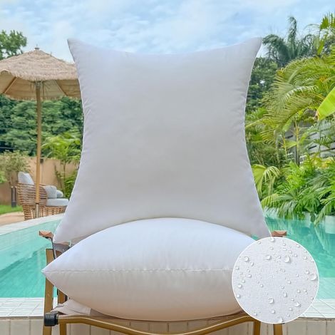 Lot de 2 Coussins Extérieur 60 x 60 cm Carré Rembourrage de Coussin Imperméable pour Salon de Jardin Terrasse et Canapé Garnissage Moelleux et Décoratif pour Extérieur et Intérieur Grand Blanc (1/5)