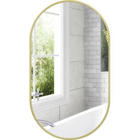 Miroir ovale - HOMCOM - cadre en aluminium - style minimaliste - montage vertical ou horizontal - 40 x 70 cm - doré (1/5)