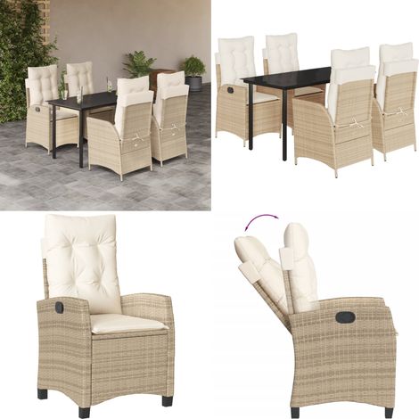 5-tlg. Garten-Essgruppe mit Kissen Beige Poly Rattan - Gartentisch - Gartensessel (1/5)