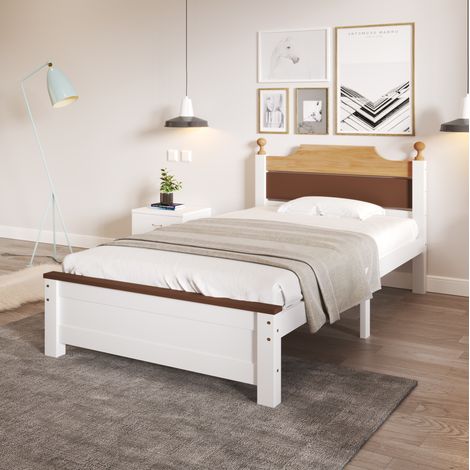 Cama individual de madera y MDF, con cabecero bicolor blanco, patas centrales y 15 lamas, para colchón 90x200 cm, estable y elegante para dormitorio - CHICFURN (1/5)