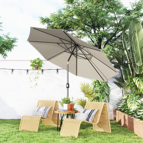Parasol jardin Ø295x250cm manivelle mécanisme inclinable poteau métallique amovible terrasse piscine, gris clair
