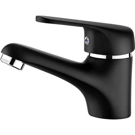 Schwarz Wasserhahn Bad Messing Waschtischarmatur mit Kurzer Auslauf 60 mm, Waschbecken Armatur mit Abnehmbarer Luftsprudler Badarmatur Mischbatterie fürs Badezimmer (1/5)