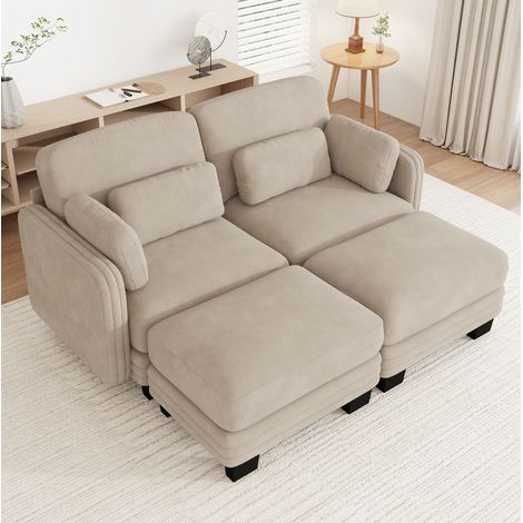 Canapé modulable droit 4 places vert en chenille 330x88x88 cm avec coussins mobiles - CHICFURN (1/5)