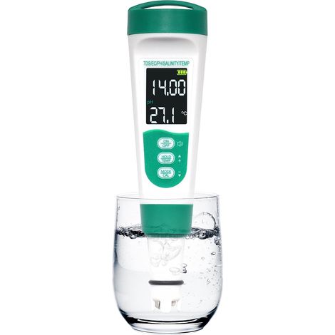 Testeur de Qualité de l'eau 5 en 1,pH/EC/TDS/TEMP Testeur Numérique Portable de Qualité de l'eau Type-C Rechargeable,Testeur de Sel pour Piscine avec Voix pour l'eau Potable,Aquariums,Spas (1/5)