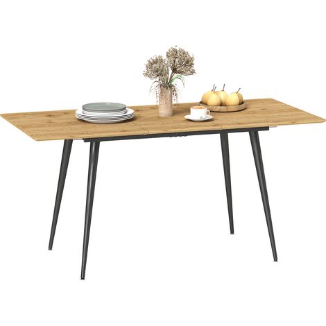 Tavolo da pranzo pieghevole, allungabile da 120 a 160 cm, per 6-8 persone, con gambe in acciaio, finitura naturale.