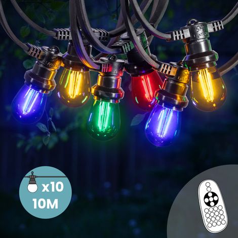 Guirlande Guinguette 10M 10 Bulbes Filament Rouge Bleu Jaune Vert avec Variateur de Luminosité et Télécommande - Guirlande Lumineuse Ampoule E27 à Intensité Variable - Guinguette Led Dimmable (1/5)