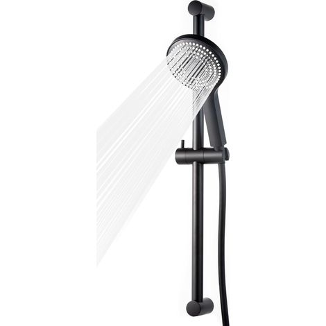 60 cm Duschstange, Duschsäule mit Duschkopf, Duschset mit Handbrause (6 Strahlarten) und 1,6 m Schlauch, Schwarz