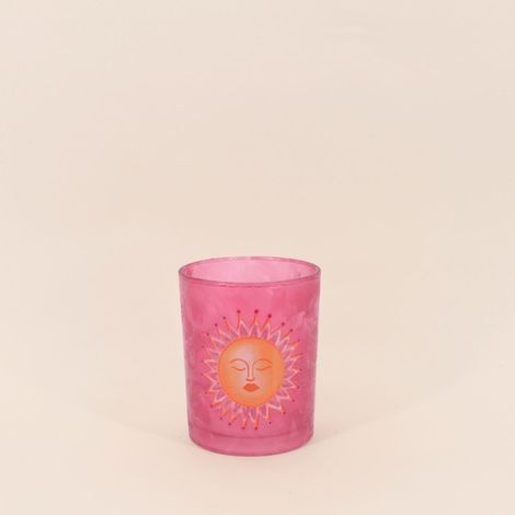 Photophore soleil en verre rose 12cm