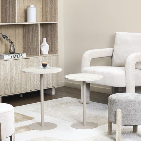 Table Gigogne - Home Deco Factory - Terra Nova - Rond - Blanc Et Beige