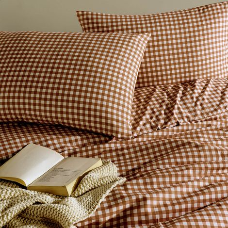Terre De Nuit – Parure de lit vichy 140x200 cm – 100% coton – Toucher doux – Motif carreaux – Confort optimal