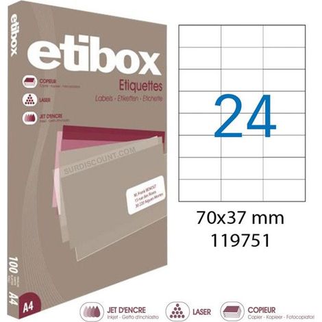 Étiquettes adhésives - ETIBOX - 70 x 37 mm - Papier blanc - Adhésif permanent - Boite de 2400 (1/5)