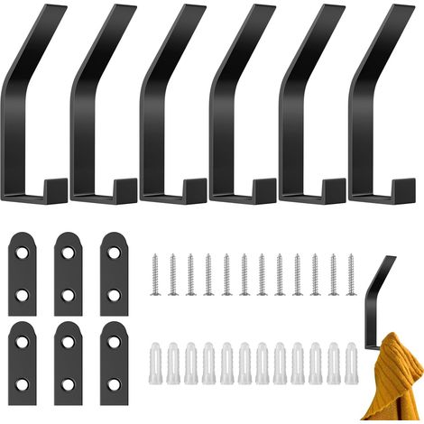 6 Pièces Porte Manteau Mural Noir, Crochet Mural en Acier Inoxydable, Crochets Muraux Modernes avec 24 Vis Invisibles, Patere Murale pour Vestes Manteaux Vêtements écharpes Sacs à Main (1/5)