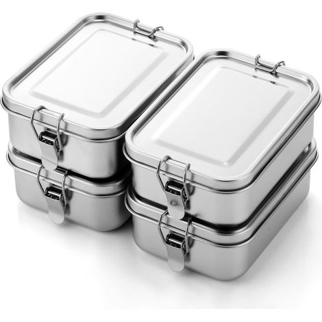 Umigy – 4 recipientes de acero inoxidable para alimentos, fiambreras metálicas, recipientes de almacenamiento de acero inoxidable, tapas herméticas y con cierre, recipientes reutilizables (1/5)