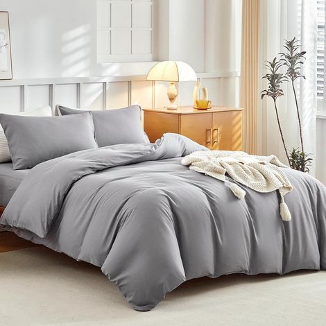 Ensemble de literie 4 pièces King-Size Gris Microfibre avec drap-housse