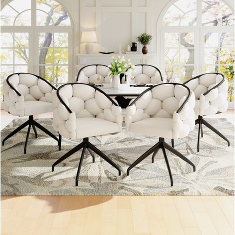 Silla giratoria de terciopelo beige, 360°, con respaldo, 45 x 44 x 77,5 cm (1/5)