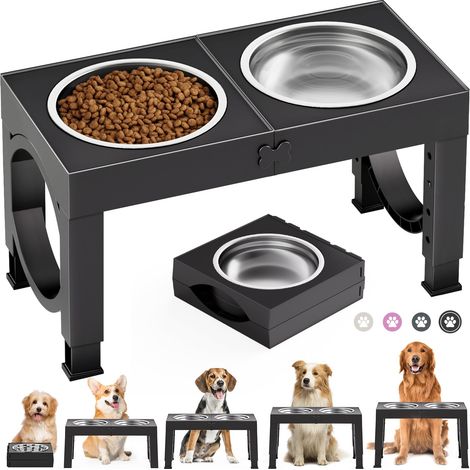 Gamelle Chien Surélevées de 5 Hauteurs Ajustables, Gamelle pour Chien avec 2 Bols en Acier Inoxydable de 1, 5L - MMCD-ZGL-04858 (1/5)