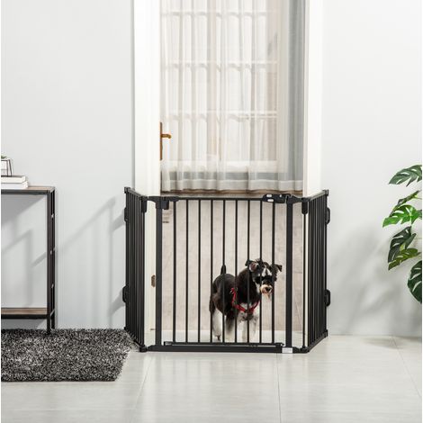 Barra de seguridad para perro con puerta automática, 3 paneles, 202,5 x 76 cm, negra HAVRYA (1/5)