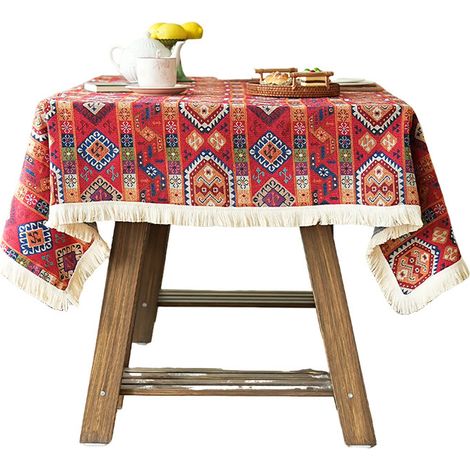 Nappe de table à manger ou de table basse en jacquard teint en fil, luxueuse et haut de gamme, de fabrication nationale, épaisse et résistante au vent et à la poussière. (1/4)
