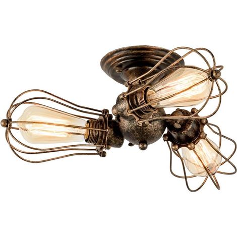 Vintage Plafonnier ajustable Lampe à cage à culot métallique à montage semi-encastré Plafonnier rustique à montage semi-encastré Lampes métalliques (sans ampoule) (avec 3 ampoules) (Bronze)