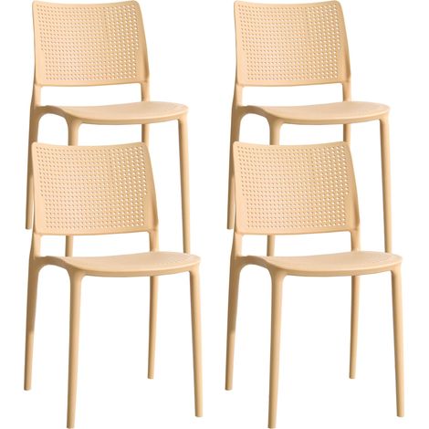 Lot de 4 chaises de terrasse jaune clair en plastique (1/5)