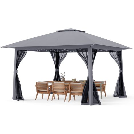 Gazebo a scomparsa 4x4 m con zanzariera e borsa per il trasporto.