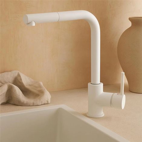 Exagonshop Rubinetto cucina estraibile Linda bianco opaco