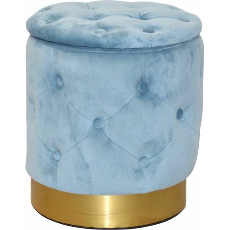 Sgabello poggiapiedi ottomano con base bordata oro con vano contenitore in tessuto blu TABO05016