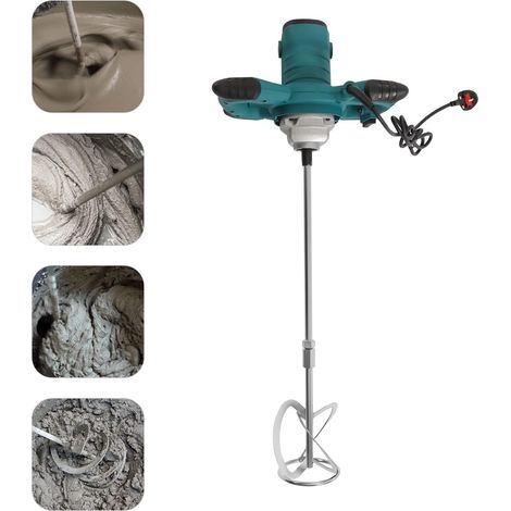 2100W Concrete Paddle Mixer Portable Electric Mud Mixer, Handheld Paint Cement Mortar Mixer Machine, Industrial Drill Mix Stirring Tool for Mixing Cement Mortar Plaster, Adjustable Speed, Blue (1/5)