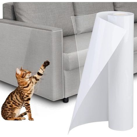 Protection anti-griffures pour meubles/canapés de chat, grande taille 45 cm x 1 m, adhésif simple face, transparent, matériau cuir/tissu, 5 feuilles par rouleau.