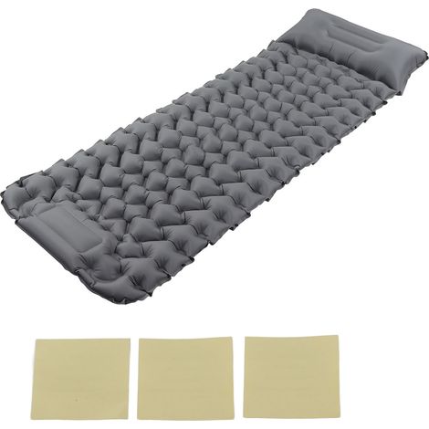 Tapis de camping gris imperméable et résistant à l'humidité, design ergonomique, actionné au pied, gonflable, en nylon imperméable, idéal pour le camping, les voyages et les activités de plein air. (1/5)