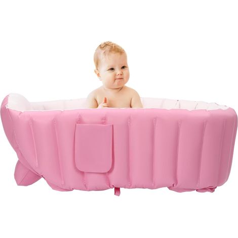 Bañera inflable plegable para bebés - Piscina infantil, lavabo antideslizante con bomba y desagüe, portátil para viajes y ducha, de 0 a 3 años (rosa)