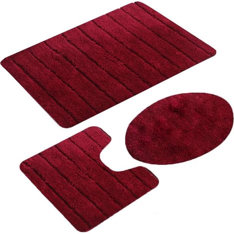 Juego de 3 alfombrillas de baño antideslizantes de microfibra - Alfombrillas de baño suaves - Alfombrillas de baño con contorno para inodoro (1/5)