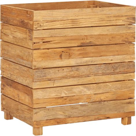 Aiuola rialzata per piante e fiori 50 x 40 x 55 cm legno di teak riciclato e acciaio 020000938