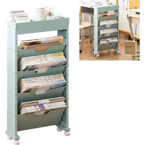 Mehrstufiges Bücherregal mit Universalrollen zur Aufbewahrung von Büchern im Wohnzimmer (1/5)