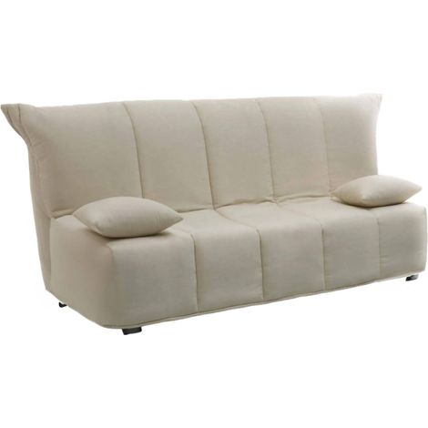 Talamo Italia Schlafsofa Alisee, 2-Sitzer-Sofa, 100% Made in Italy, Wohnzimmersofa mit Trolley-Öffnung, aus gepolstertem Stoff, inklusive Kissen, Cm 125x90h85, Beige