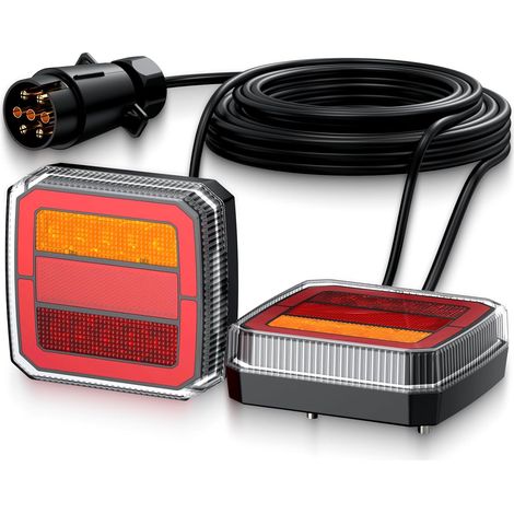 Feux Arrière Remorque 40 LEDs Feux Remorque Homologués E-mark, Feux de Remorque IP65 Étanche Montage à Vis Câble de 7,35m 7 Broches pour Remorque, Camion, Tracteur 12V/24V (1/5)