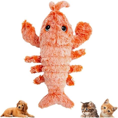 Jouet interactif pour animaux de compagnie en forme de homard flexible avec peluche qui saute et bouge grâce au mouvement. (1/5)