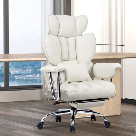 Xhomrattan – Ergonomischer Bürostuhl mit Fußstütze – Rückenlehne 90–135° verstellbar – Bezug aus Kunstleder – Belastbarkeit: 150 kg – Weiß
