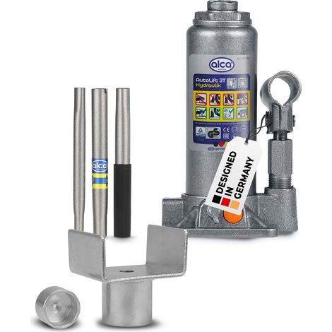alca® hydraulischer Wagenheber 3t mit U-Adapter I Stempelwagenheber aus Stahl I Hubhöhe 195–380 mm I Autoheber für PKW SUV Transporter – Unterstellheber mit Adapter für empfindliche Fahrzeugteile
