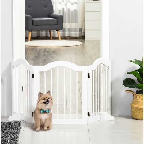Barriera pieghevole per cani a 3 pannelli 154,5 x 29,5 x 61 cm in legno e MDF bianca OKMYHOME (1/5)