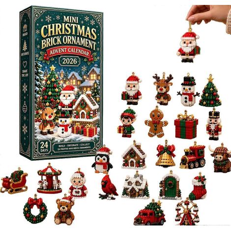Calendrier de l'Avent 2026 avec mini-briques de Noël, kit de 24 pièces à monter soi-même, calendrier de l'Avent avec anneaux de suspension (1/3)