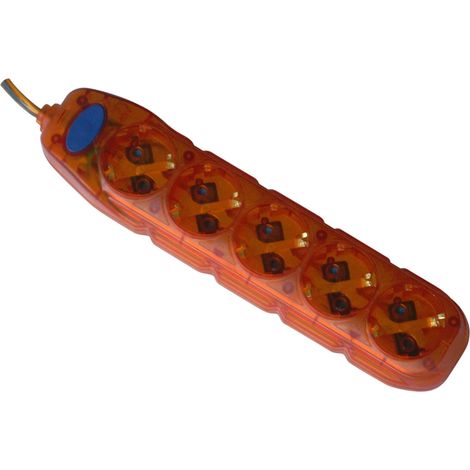 Electraline 59646 - Multipresa a 5 prese con interruttore, cavo 3G1 1,5 m, colore: arancione trasparente