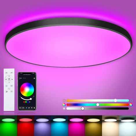2 pièces Plafonnier LED RGB 24W Ø30cm, 2400 lm, avec télécommande et contrôle par application, 16 millions de couleurs, dimmable (1/5)