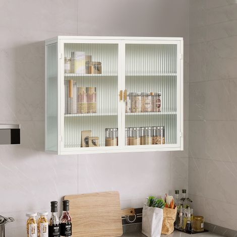 Portes vitrées : Meuble mural moderne à deux portes et trois niveaux de rangement — Idéal pour l'entrée, le salon, la salle de bain ou la salle à manger.